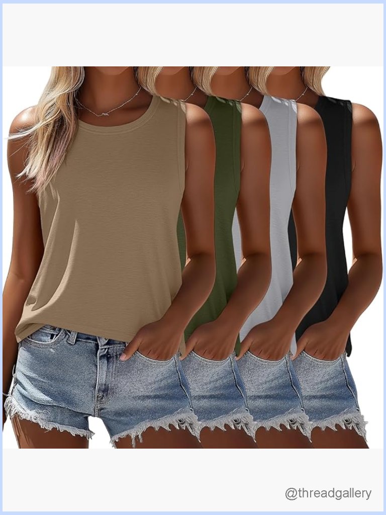 4 Pack Sleeveless Tunic Tank Tops Casual Summer Loose Fit Crew Neck